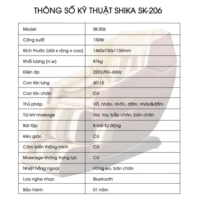 Ghế massage cao cấp 4D Shika SK-206