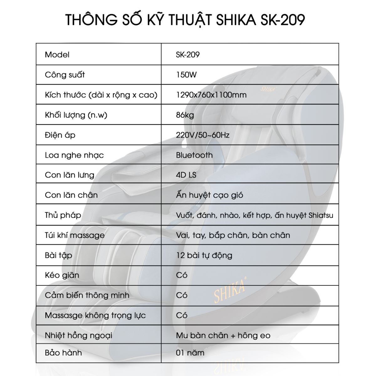 Ghế massage toàn thân Shika SK-209 4D