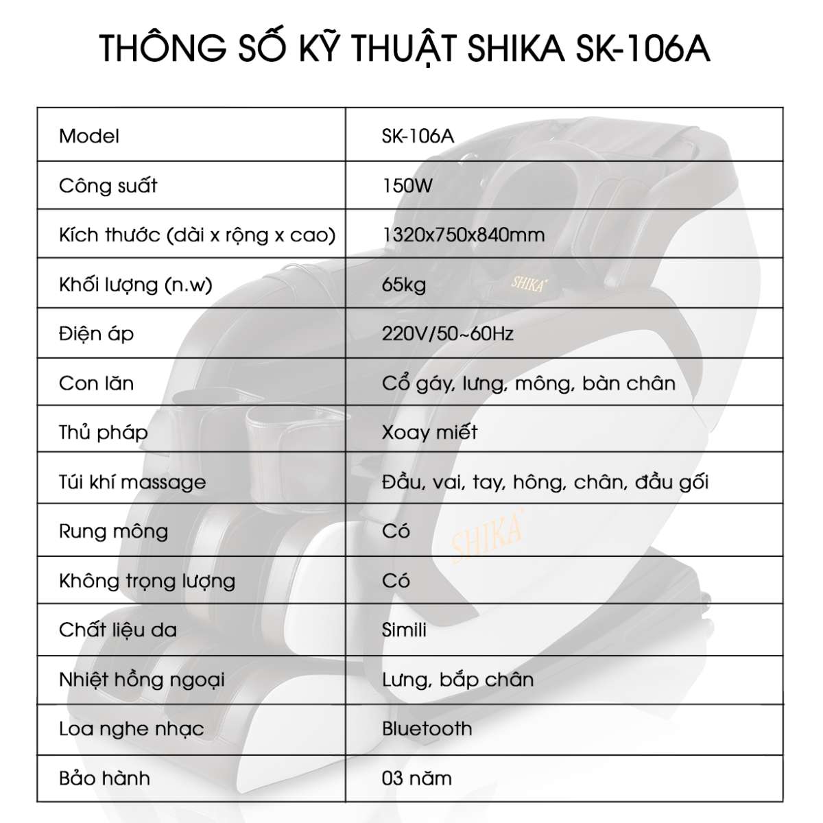 Ghế massage toàn thân Shika SK-106A mới